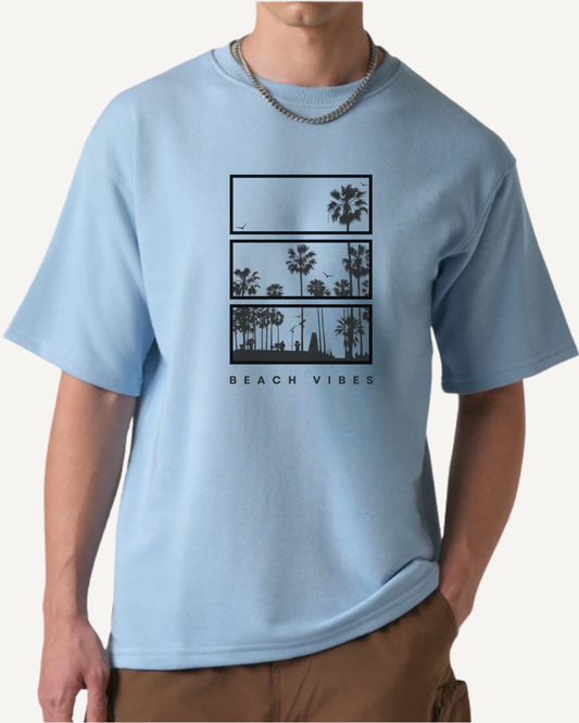 TNV - Beach French Terry Cotton Premium Oversized T-Shirt (Baby Blue)